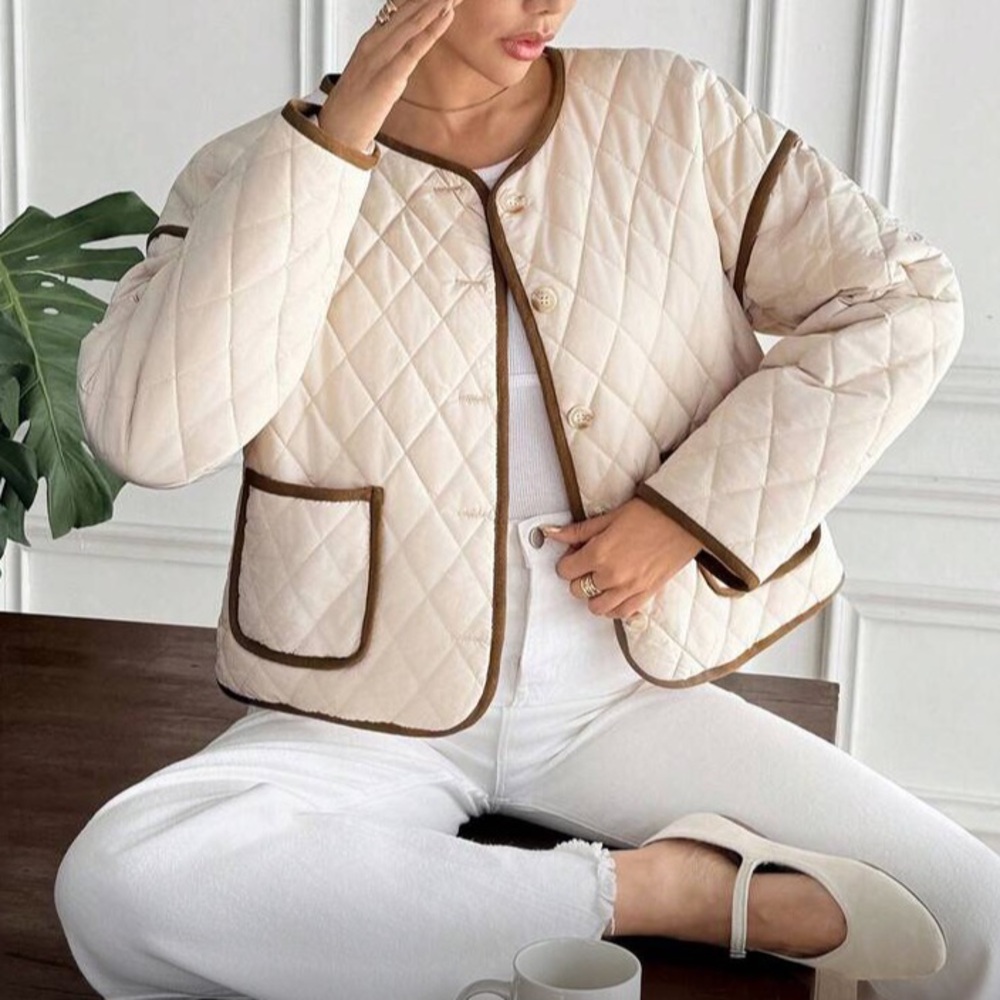 Women's Cream Quilted Jacket - Picture 6 of 8